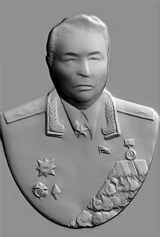 3D-модель барельефа советского военачальника в военной форме с орденами и медалями