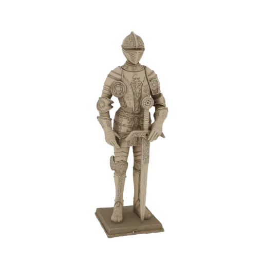 3D модель средневекового рыцаря в полных латах, с мечом, на квадратном основании.