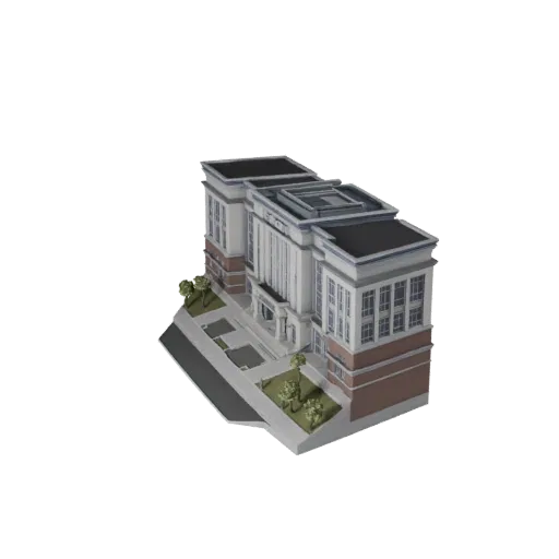 Готовая к использованию в Unity 3D модель полицейского участка, окно просмотра движка Unity, показывающее материалы общедосту