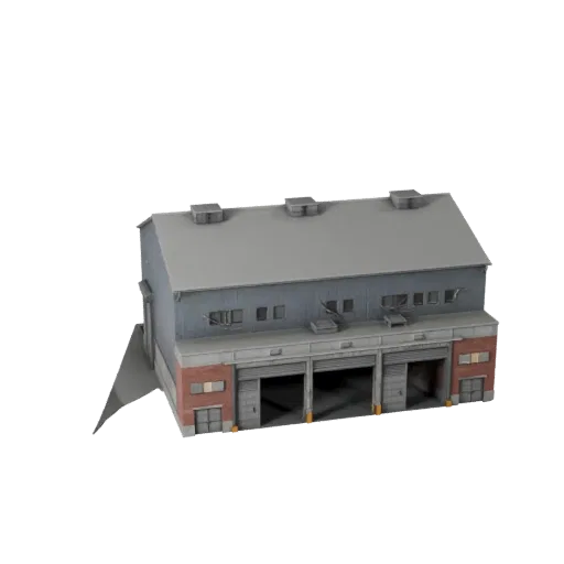 Стилизованная 3D модель здания пивоварни, изометрический стилизованный вид игрового окружения, показывающий промышленные стро