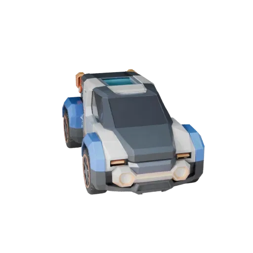 Низкополигональная 3D-модель грузовика Sci-Fi, вид из игрового окна в три четверти, низкополигональный актив транспортного ср