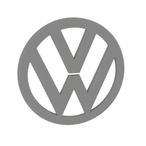 3D-рендер культового логотипа Volkswagen в нейтральном сером цвете на черном фоне.