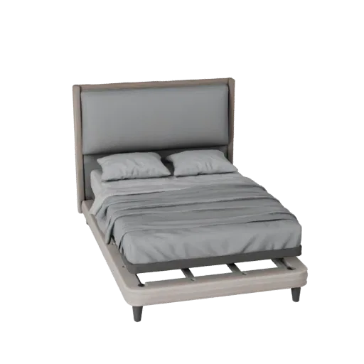 3D-модель каркаса кровати-платформы с детальной проработкой для рендеринга, трехчетвертной студийный рендер, с чистой тополог