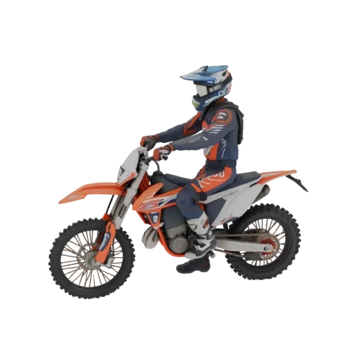 3D модель мотоциклиста в полной экипировке на эндуро мотоцикле KTM