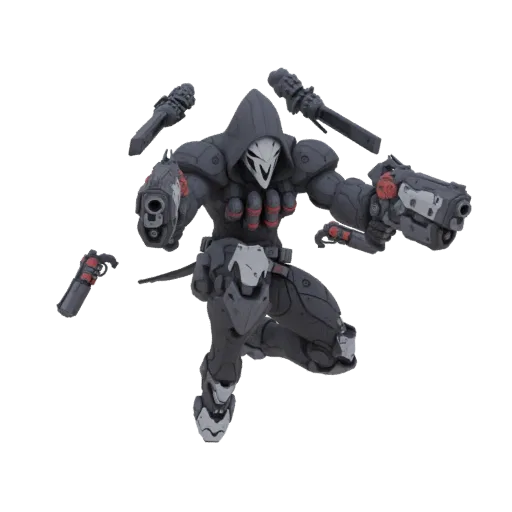 3D-модель Жнеца из Overwatch в скине "Стрелок", держащего два дробовика Hellfire в динамичной боевой позе.
