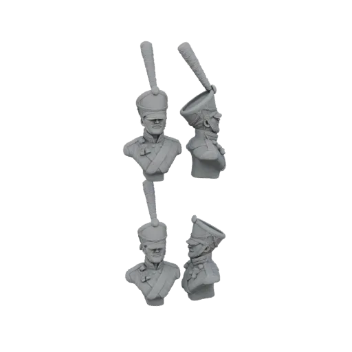 Превью 3D модели двух бюстов гусар Наполеоновской эпохи, один вид спереди, один вид сбоку, на черном фоне.