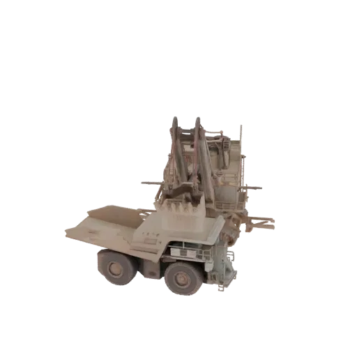 3D модель мощного горнодобывающего экскаватора с большим ковшом, вид сбоку.