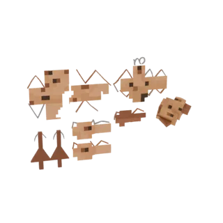 Набор 3D моделей верблюда в стиле Minecraft, показывающий голову, тело и другие части.