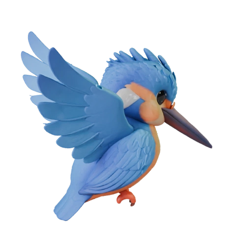 Мультяшный зимородок 3D модель - стилизованный ассет для анимации