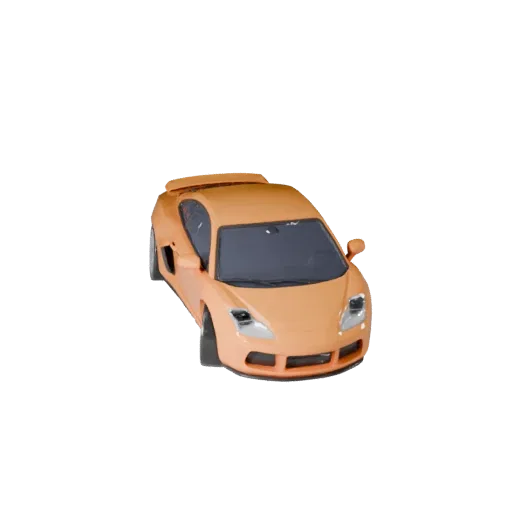 Мультяшный автомобиль 3D модель, вид в три четверти в студии, стилизованное транспортное средство с линиями кузова, остеклени
