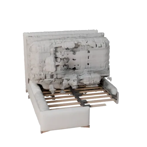 Модульная 3D-модель мягкой кровати, спальня, изометрический вид модульного комплекта, детали ткани.