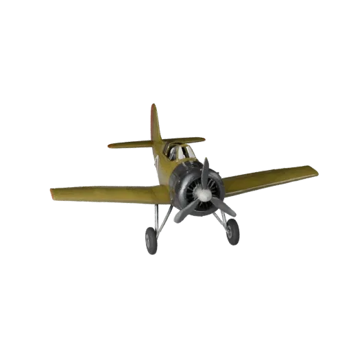 3D-модель винтажного истребителя, вид в три четверти в студии, готовый к анимации объект транспортного средства с балансом кр