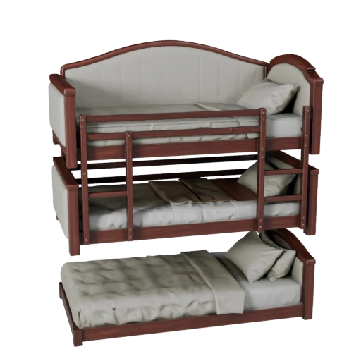 High Poly Upholstered Bunk Bed 3D Asset for Studio