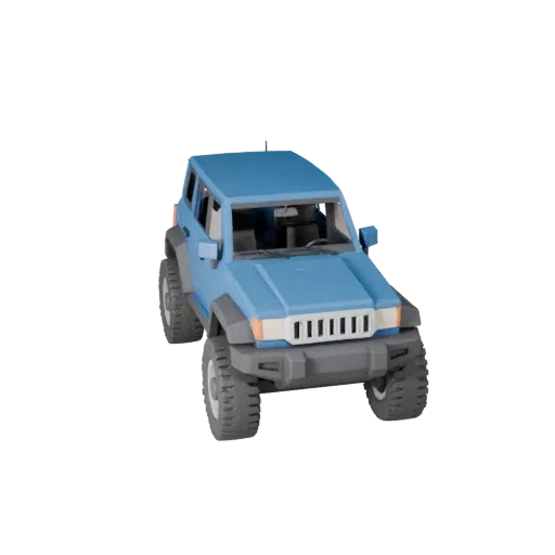 Низкополигональная 3D-модель семейного внедорожника, трехчетвертной игровой вид, низкополигональный транспортный актив с увел