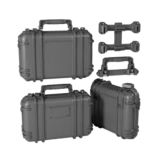 Высокополигональная 3D-модель Urban Range Case, студийный рендер крупным планом, демонстрирующий резиновые накладки, портатив