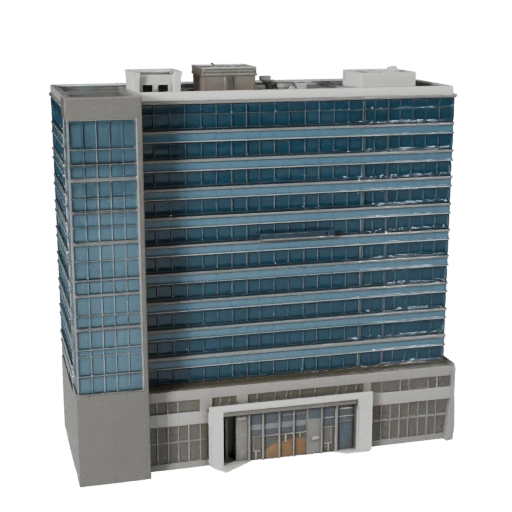 Modello 3D Edificio Uffici in Vetro Low Poly per Giochi e VR