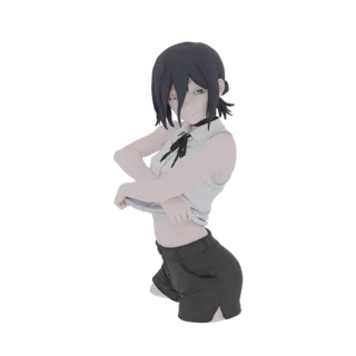 3D model of Reze from Chainsaw Man, a young woman with dark hair and green eyes, wearing a white shirt and black shorts, lift