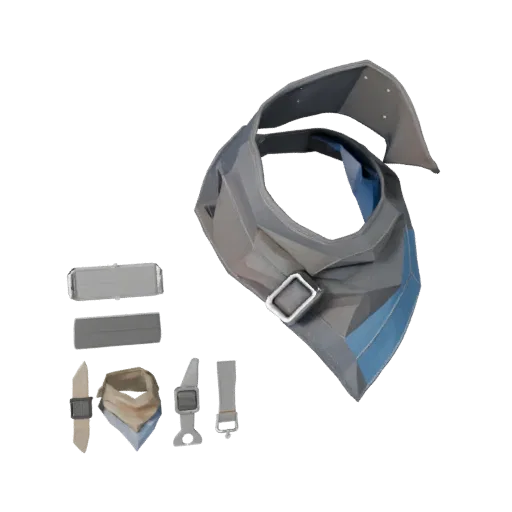 Низкополигональная 3D-модель шарфа "Utility Scarf", вид в игровом окне в три четверти, демонстрирующий металл, небольшой носи