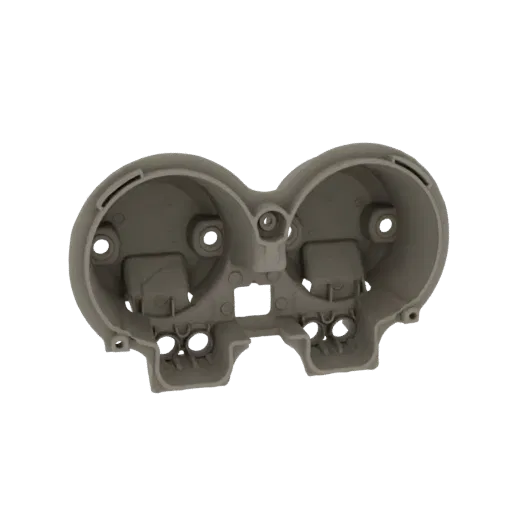 3D модель серого пластикового корпуса двойного блока приборов для приборной панели мотоцикла с двумя круглыми отверстиями для