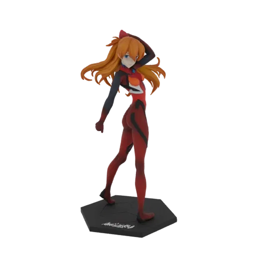3D модель Аски Лэнгли Сорью из Evangelion в динамичной позе, в красном плагсьюте.