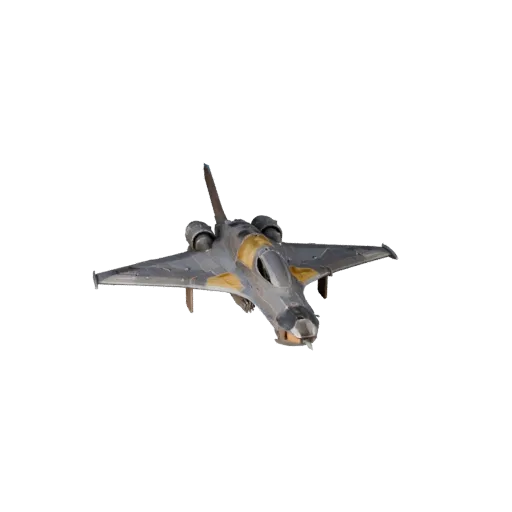 3D-модель Starfighter, вид в игровом окне в три четверти, готовый для Unity ассет транспортного средства с силуэтом миссии, р