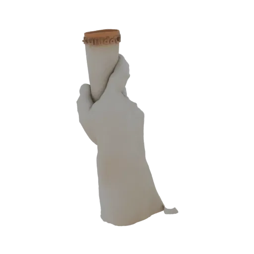 3D модель руки светлой кожи, держащей сигарету, виден фильтр.