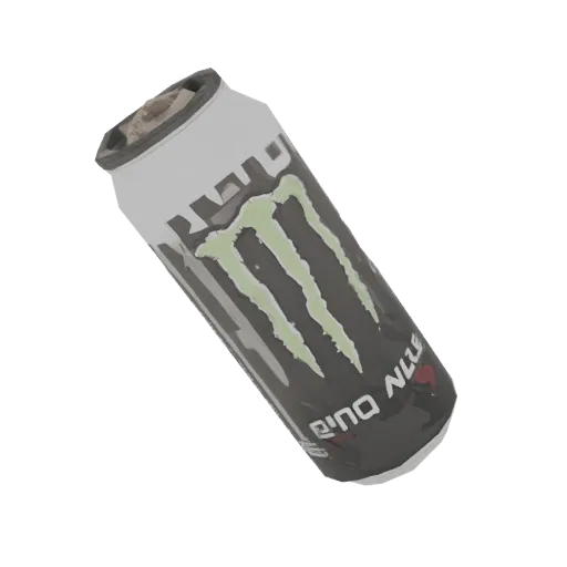 3D модель банки энергетика Monster Energy в минималистичном стиле, с зеленым логотипом на черном фоне