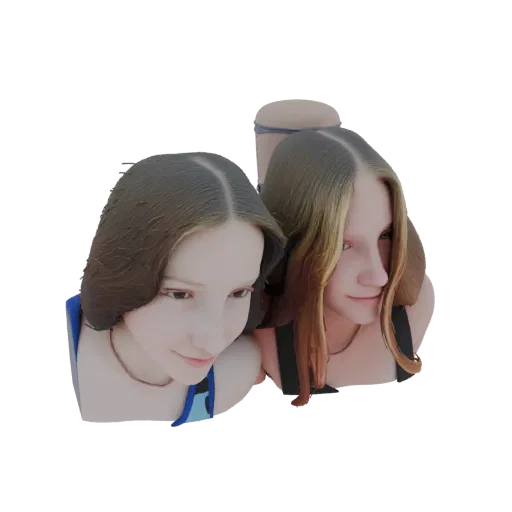 AI 3D модель бюстов двух девушек, детализированные лица и волосы.