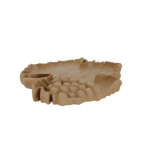 3D модель песчаного основания диорамы с группой округлых валунов, вид сбоку.