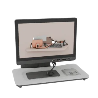 3D-модель монитора полевого обучения, вид три четверти спереди, рендер студии AR-визуализатора, показывающий детализацию мате
