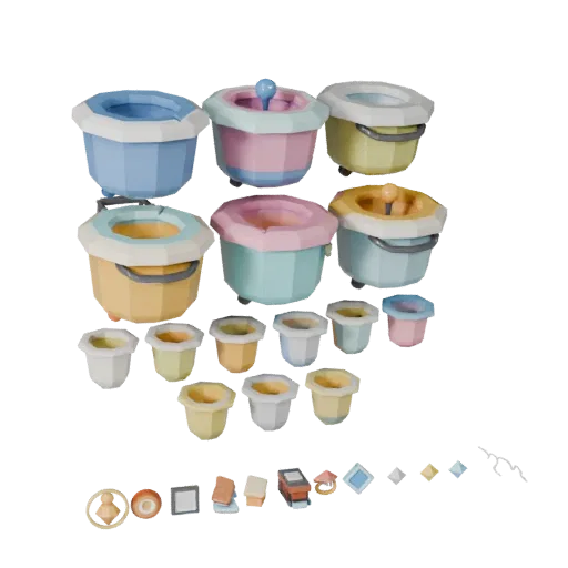 Низкополигональная 3D-модель Уютной корзины для белья, вид в игровом окне в три четверти, демонстрирующий керамику, узнаваемы