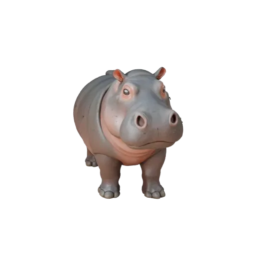 Высокополигональная 3D-модель бегемота STL, изометрический вид, готовая к печати фигурка животного с детализацией поверхности