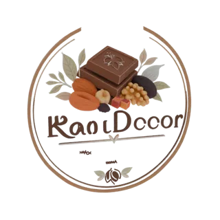 A 3D render of a Kani Decor-inspired assortment of chocolates, nuts, and dried fruits arranged artfully within a decorative c