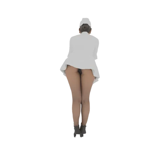 3D модель медсестринского наряда, вид сзади, показывающий униформу и юбку.