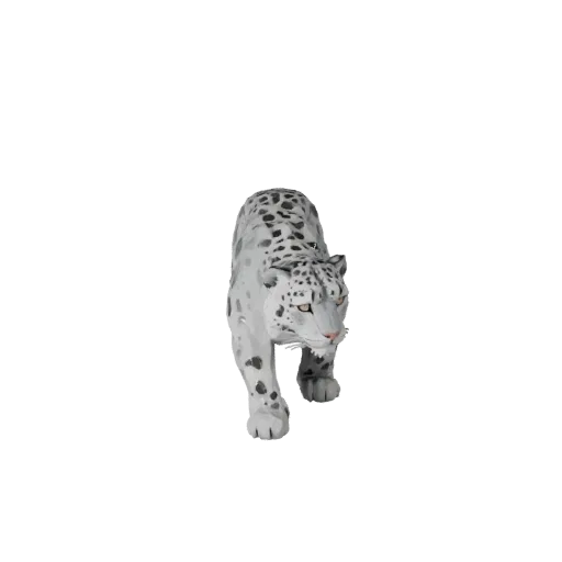 Низкополигональная 3D-модель снежного барса, вид сбоку в игровой камере, низкополигональный ассет животного с кошачьей подвиж