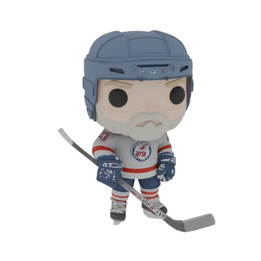 3D-модель винтажного хоккеиста в стиле Funko Pop с клюшкой.