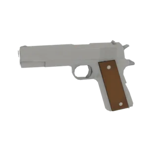 Рендер 3D модели классического пистолета 1911 со светло-серым корпусом и коричневыми накладками на рукоятку на белом фоне.