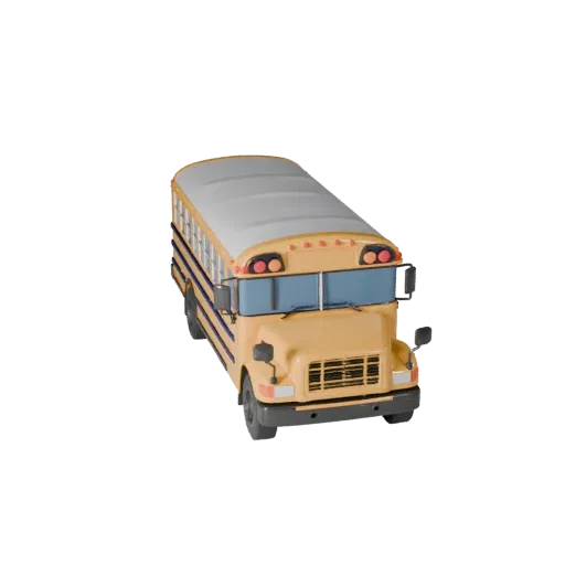 3D-модель школьного автобуса в мультяшном стиле, вид в три четверти в студии, стилизованный актив транспортного средства с ра