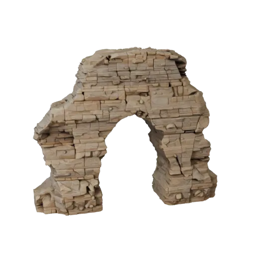 Модульная 3D-модель "Песчаниковая Арка", изометрический вид модульного набора, показывающий слоистый камень, гребни дюн.