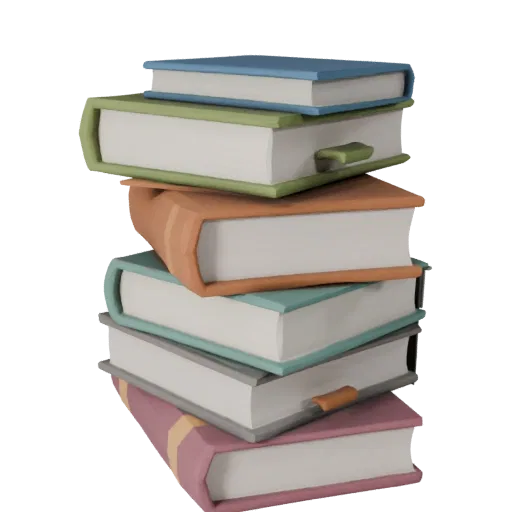 Низкополигональная 3D-модель Современная стопка книг, игровой вид в три четверти, демонстрирующий керамику, узнаваемые повсед