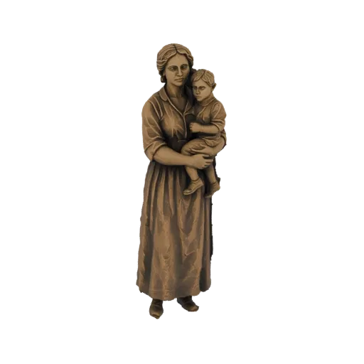 3D модель бронзовой статуи матери с ребенком, с теплой, классической патиной.