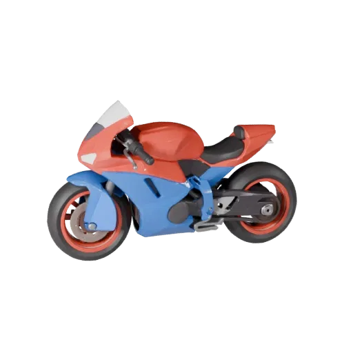 Мультяшный спортивный мотоцикл, 3D-модель, вид в три четверти в студии, стилизованный актив транспортного средства с балансом