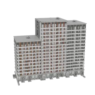 Современный многоквартирный дом с Г-образными крыльями