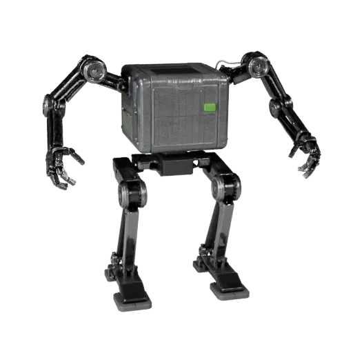 Модульная 3D-модель сервисного робота-гуманоида, изометрический вид модульного кита, показывающий металлические каркасы, форм
