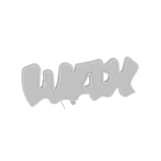 3D-модель слова 'WAX' жирным стилизованным шрифтом граффити, светло-серого цвета на белом фоне.