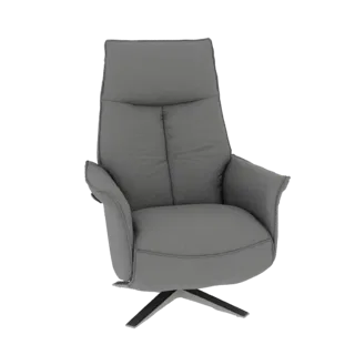 A 3D model of a modern grey swivel recliner chair with a high back and a metal star-shaped base, shown against a white backgr
