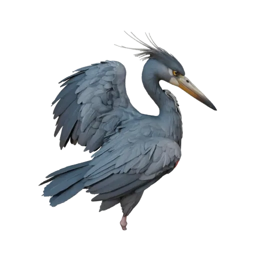 3D модель цапли, вид сбоку, рендер дикой природы, готовый к использованию в Blender актив животного с детализацией хвоста, ко