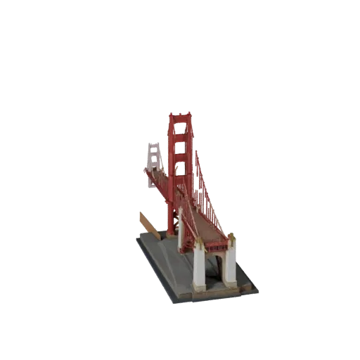 Реалистичная 3D модель Моста Золотые Ворота, вид с трех четвертей снаружи, показывающий материалы конструкции достопримечател