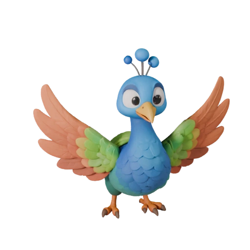 Мультяшный павлин 3D модель - Стилизованный ассет для анимации | PBR