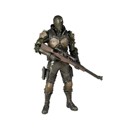 3D персонаж Sci Fi Enemy Sniper, вид из вьюпорта движка, готовый к анимации ассет в статичной позе; винтовка, прицел, элемент